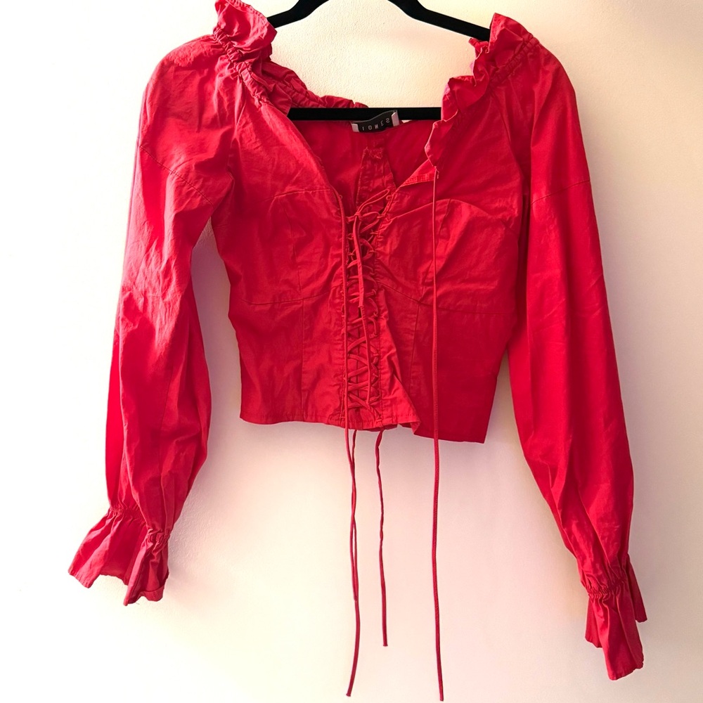 Lioness Vibrant Red Ruffled Blouse